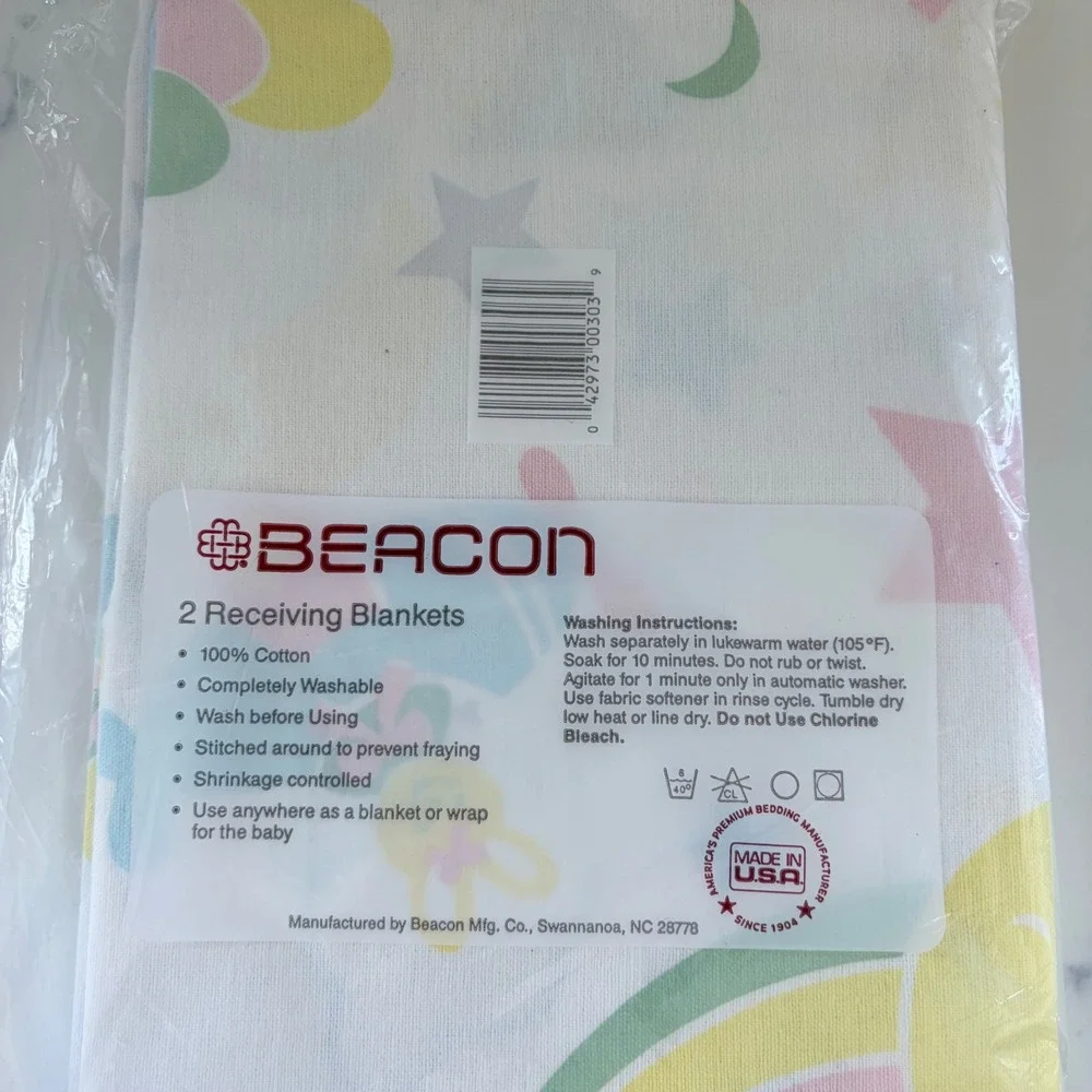 VNTG Beacon Cuddle 2 Receiving‎ Blankets 100% Cotton Rainbow Pastel Made in USA